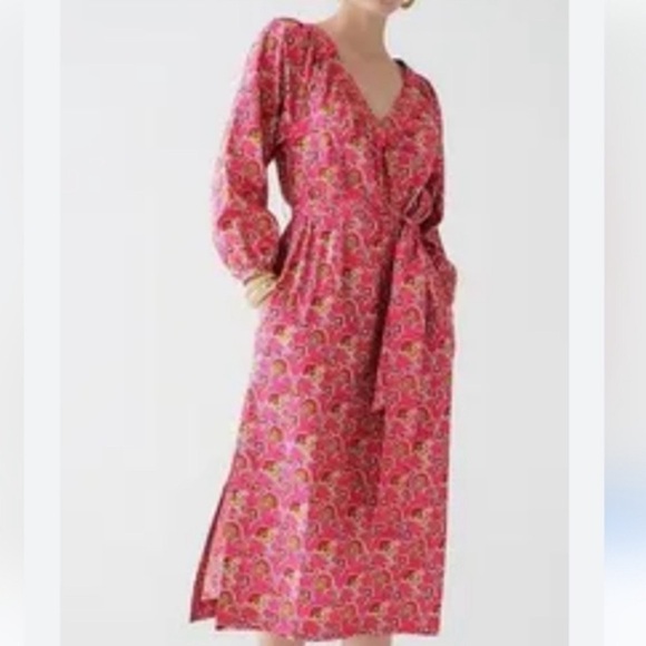 J Crew Tie-waist Cotton Poplin Ratti Pink Blooms Print Maxi Dress Classic Preppy - Picture 3 of 14